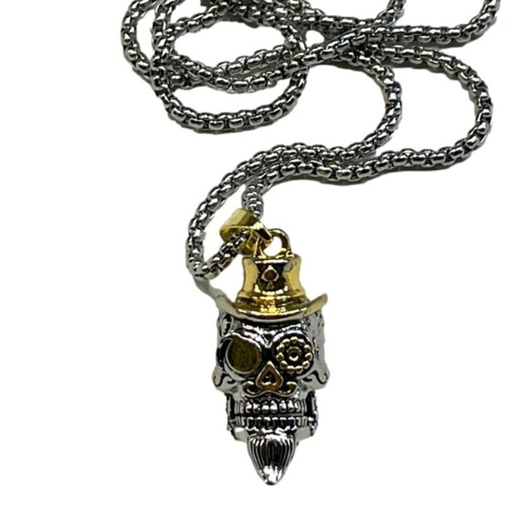 Day of the Dead Sugar Skull Skeleton Gambler Top Hat Necklace / Pendant #867 - Picture 10 of 15